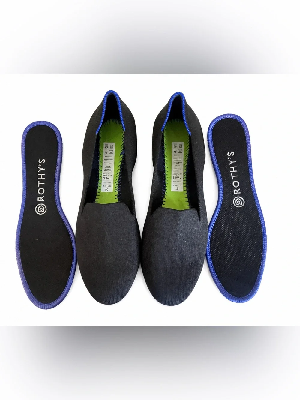 Rothy’s The Loafer Black Cobalt Blue Trim Washable Flats Women’s 8.5